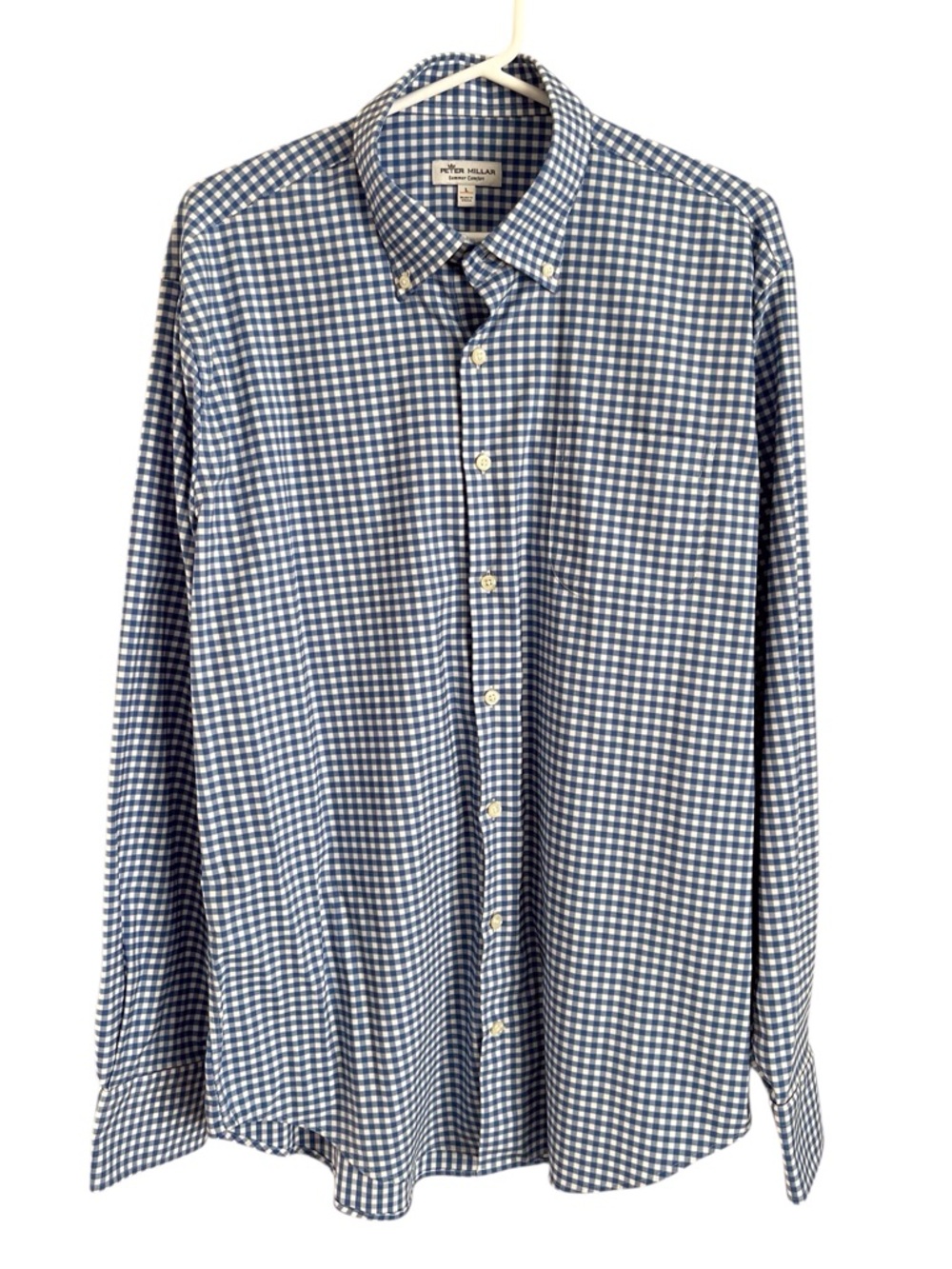 Peter Millar Blue Gingham Summer Comfort Button Up Long Sleeve Shirt Mens Large